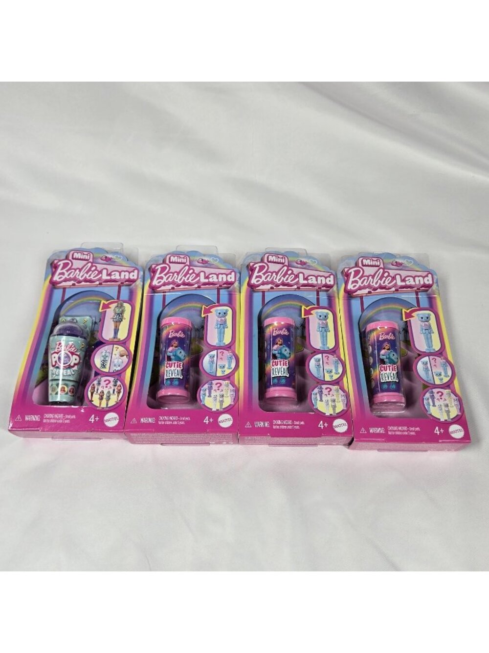 Lot of 4 Barbie Mini BarbieLand Color & Cutie Reveal 1.5" Dolls & Pet Brand NEW